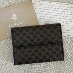 【美品】セリーヌ 三つ折り 財布 ミニ財布 レディース メンズ マカダム ブラック系 PVC×レザー Celine Vintage Short Wallet Monogram Black 22498