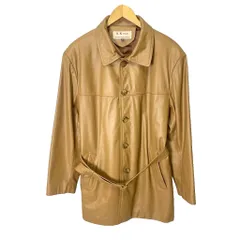 S K SILK レザー ステンカラーコート ベルテッド ミドル丈 105 キャメル
