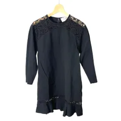 ラウラ Laula タグ付き レース 切替 ワンピース ドレス フリル ミニ丈 長袖 F 黒 ブラック ■GY43のサムネイル