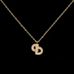 美品★ Christian Dior クリスチャンディオール  ネックレス トップ CDロゴ ゴールド ラインストーン