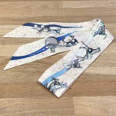 新品未使用 エルメス ツイリー スペースダービー クレーム ブルー マルチカラー 新品未使用 エルメス ツイリー スペースダービー クレーム ブルー