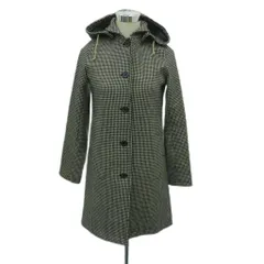 トラディショナルウェザーウェア Traditional Weatherwear コート 34 グレー 黒 ブラック 千鳥格子柄 フード付き ロング丈 /HO35 ■GY99のサムネイル