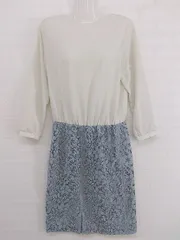 ◇ IEDIT イディット 切替 レース 長袖 膝丈 ワンピース サイズM ベージュ ライトブルー系 レディース P  【1302010009615】のサムネイル