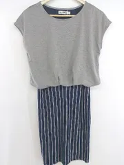 ◇ MILKFED ミルクフェド レイヤード風 半袖 膝丈 ワンピース サイズM グレー系 ネイビー マルチ レディース E  【1302010027510】のサムネイル