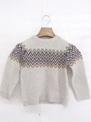 ◇ ZARA ザラ 柄 クルーネック キッズ 子供服 長袖 ニット セーター サイズ6 ベージュ ブラウン系 レディース E  【1302010029477】