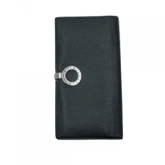 【中古】 BVLGARI ブルガリ クリップ 二つ折り長財布 レザー 黒 シルバー金具 メンズ 26011879 SA