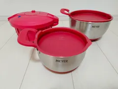 【3点セット】MEYER マイヤー ミキシングボール 蓋付き S M 電子レンジ圧力鍋 2.3L レッド ショップチャンネルのサムネイル