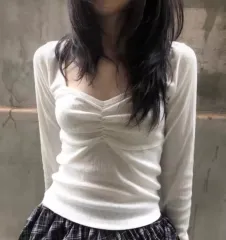 白シャーリング長袖Tシャツ