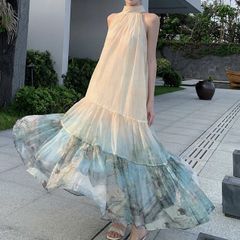 試着のみ】andrea&co 【AUBREY】水彩アートティアードワンピース