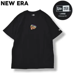 【美品】 ニューエラ NEW ERA カラフル ロゴ プリント Tシャツ クルーネック カットソー サイドシーム L ブラック ストリート スポーツ アメリカン カジュアル ウェア メンズ