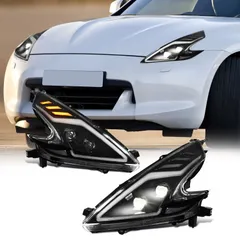 【送料無料】日産 370Z Nissan 370Z 2008-2019 専用 LED ヘッドライト 大型ライト 流れるウインカー 高輝度 前部灯 ドレスアップ 夜間視認性向上 安全演出 耐久性抜群 車検対応 1対セットのサムネイル