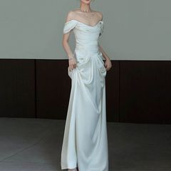 신품 웨딩 드레스 롱 드레스 2차회 타이트 드레스 신부 파티 드레스 결혼식 웨디그 드레스 화이트 원피스 리조트 웨딩 전 촬영 오프숄더 한국풍 심플 094