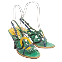 ヴィヴィアンウエストウッドVivienne Westwood エナメルレザーヒールサンダル 緑黄紺36.5(23.5位)のサムネイル