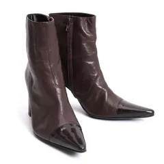 ジャンポールゴルチエJean Paul GAULTIER エナメルトゥ切替レザーヒールブーツ 茶M(23.5cm位)