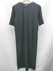◇ ZARA ザラ クルーネック　切り返し　ケーブル　シンプル 半袖 ひざ丈 ワンピース サイズS ブラック系 レディース E  【1303020021581】
