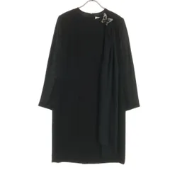 美品 HANAE MORI 森英恵 ハナエモリ 日本製 蝶柄 長袖 膝丈ワンピース 11A3 ブラック 肩パッド付属 レディース 古着のサムネイル
