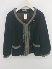 ◇ ◎ favori ファヴォリ ブローチ付き ノーカラー 長袖 ジャケット ブラック ベージュ系 レディース P  【1303060006128】のサムネイル