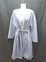 ◇ mystic ノーカラー 無地 バイカラー レーヨン混 長袖 コート ジャケット フリーサイズ サックス ブルー レディース E  【1303090016111】のサムネイル
