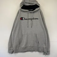 古着 チャンピオン Champion パーカー ビッグロゴ スウェット プルオーバー 大きいサイズ 2XL  グレー系 メンズ