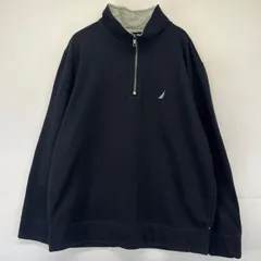 古着 ノーティカ NAUTICA スウェット ハーフジップ ワンポイントロゴ 大きいサイズ トレーナー 2XL  ブラック系 メンズ