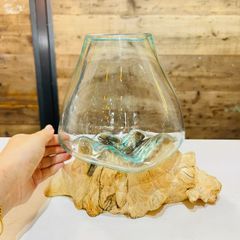 新入荷」バリ島直輸入 天然木×吹きガラス フィッシュボール 【三口