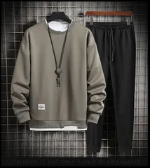 上下セット メンズ セットアップ 長袖 トレーナー Tシャツ カットソー ラウンドネック トップス ロングパンツ スウェットパンツ ウエストゴム ボトムス カジュアル  かっこいい 重ね着風 通勤 通学 部屋着 ファッション 秋新作 新#qjpal