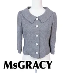 【美品】M'S GRACY 麻混 春夏ジャケット 38 花柄ボタン グレーのサムネイル