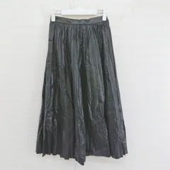 ◇ w closet ダブルクローゼット フェイクレザー バックゴム 膝下丈 プリーツ スカート サイズF ブラック レディース E  【1303240016770】