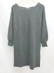 ◇ NATURAL BEAUTY BASIC Vネック ニット生地 綺麗め ロング丈 ワンピース サイズM チャコール レディース E  【1303270000916】
