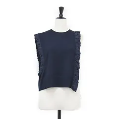 【美品】ENFOLD エンフォルド ベスト ネイビー 紺 サイズ:38(M) | 25秋冬 アシンメトリー ミニ ベスト | ASYMMETRY MINI VEST | ニット | ショート丈 クルーネック タフタ ウール【レディース】【中古】のサムネイル