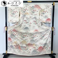 小紋 花模様 遠山 金彩 乳白色 縮緬 トールサイズ しつけ糸 K-5919
