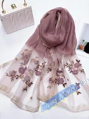 アクセサリー レディース スカーフ 1個 女性用 紫色 フローラル ゴールド刺繍装飾ショール、エレガントな刺繍入りスカーフ、夏の旅行日よけ、秋冬のお母さんへのギフト、ドレス、ローブ、ウォームラップの装飾用スカーフ CWJ516Q564