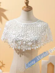 アクセサリー レディース スカーフ 1個 レディース 白 フローラル クロシェ レース ニット ショール、中空デザイン、パーティーや日常着に使えるボヘミアン バレンタインデー ケープレット CWJ518Q313