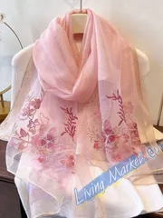 アクセサリー レディース スカーフ 花柄刺繍入り レディースストール、金糸でアウトラインされた花、軽量で通気性があり、エレガントな雰囲気を演出、旅行、日常着、フォーマルウェアに適しています CWJ516Q204