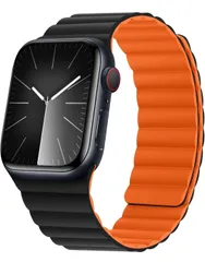 ★HITZEE マグネットBand コンパチブル Apple Watch バンド 49mm 46mm 45mm 44mm 42mm 41mm 40mm 38mm ソフトシリコン磁気 （38/40/41/42mm(シリーズ 11/10)，ブラック/オレンジ）