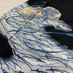 黒留袖 刺繍 箱文に扇子 松葉の染め 着物 正絹 五つ紋 X-2033