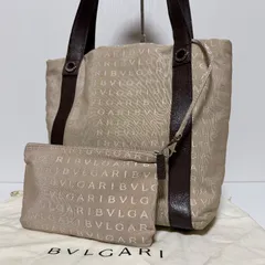 BVLGARI ブルガリ ロゴマニア トートバッグ ポーチ付き 保存袋付き ベージュ ブラウン B608