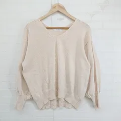 ◇ JEANASIS ジーナシス ボリュームスリーブ Vネック 長袖 ニット カットソー サイズF ベージュ系 レディース E  【1304180007071】