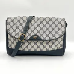 良品◎GUCCI グッチ ゴールド金具 GGスプリーム ショルダーバッグ クロスボディバッグ 斜め掛け可 PVC×レザー ネイビー