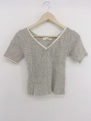 ◇ Another Edition レースドッキング Vネック コットンニット 半袖 カットソー グレー系 マルチ レディース P  【1304200022909】