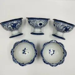 【未使用】有田焼 龍峰窯 染付唐草唐子 高台鉢揃 5客セットのサムネイル