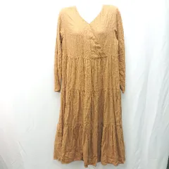 ◇ OZOC フロントクロスﾉﾝｽﾄﾚｯﾁ シアー素材 長袖 ミモレ ワンピース サイズ38 キャメル レディース E  【1304210008092】のサムネイル