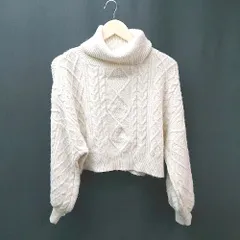 ◇ MAJESTIC LEGON ハイネック ケーブル 起毛 シンプル ストレッチ 長袖 ニット サイズM クリーム系 レディース E  【1304210026102】