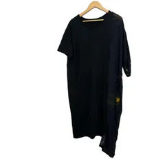 Y's(ワイズ) ワンピース サイズ2 M レディース美品  - 黒×ダークネイビー×イエロー 半袖/ロング/変形デザインのサムネイル