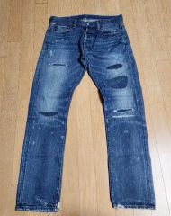 DOUBLE RL ダメージ加工 スリムフィットブーツカットデニムパンツ