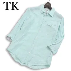 TK タケオキクチ 春夏★ 7分袖 麻100％ フランダース リネン ボタンダウン ワーク シャツ Sz.2 メンズのサムネイル