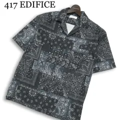 417 EDIFICE エディフィス 春夏★ 半袖 総柄 バンダナ柄 クレイジー バティック オープンカラー シャツ Sz.L メンズ 黒のサムネイル