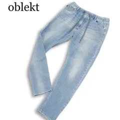 oblekt オブレクト USED加工★ ストレッチ スリム イージー デニム パンツ ジーンズ Sz.S～M位 メンズのサムネイル