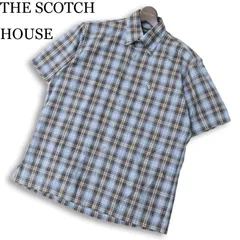 THE SCOTCH HOUSE スコッチハウス 春夏★ 半袖 チェック柄 ロゴ刺繍 ボタンダウン シャツ Sz.M メンズ