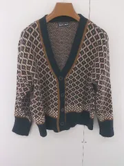 ◇ DAY CLOSET デイ クローゼット 総柄 ニット 長袖 カーディガン ブラウン系 ブラック レディース E  【1304260028194】